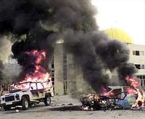 Police vehicles on fire